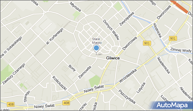 Gliwice, Skwer Salgotarjan, mapa Gliwic