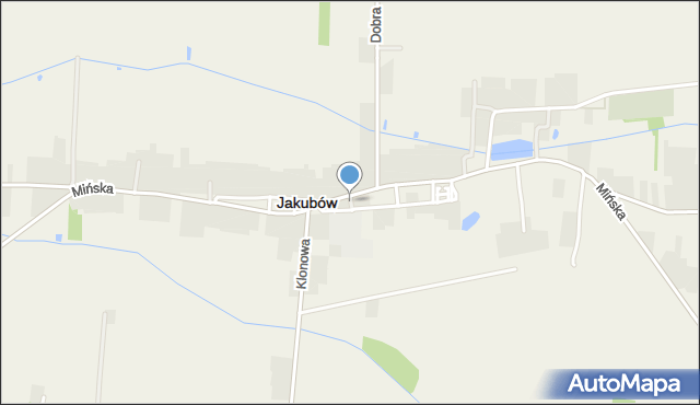 Jakubów powiat miński, Skwer Kaczorowskiego Ryszarda, Ostatniego Prezydenta RP na Uchodźstwie, mapa Jakubów powiat miński