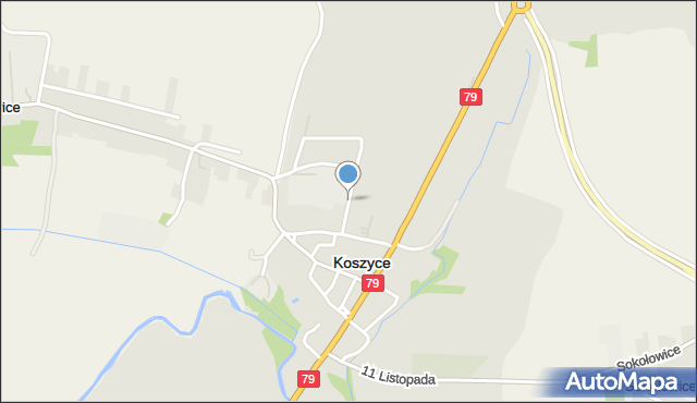 Koszyce powiat proszowicki, Skłodowskiej-Curie Marii, mapa Koszyce powiat proszowicki