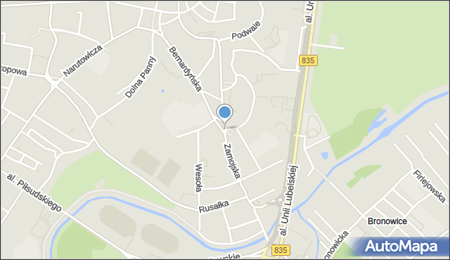 Lublin, Skwer Zawistowskiego Antoniego, bł. ks., mapa Lublina