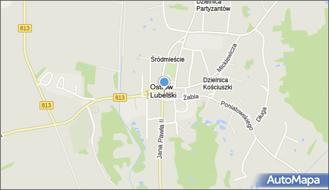 Ostrów Lubelski, Skwer 27 Wołyńskiej Dywizji Piechoty Armii Krajowej, mapa Ostrów Lubelski