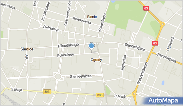 Siedlce, Skwer Kościuszki Tadeusza, gen., mapa Siedlce