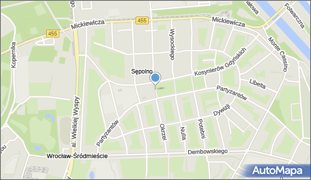 Wrocław, Skwer Powstańców Warszawskich, mapa Wrocławia