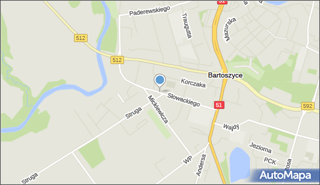 Bartoszyce, Słowackiego Juliusza, mapa Bartoszyce