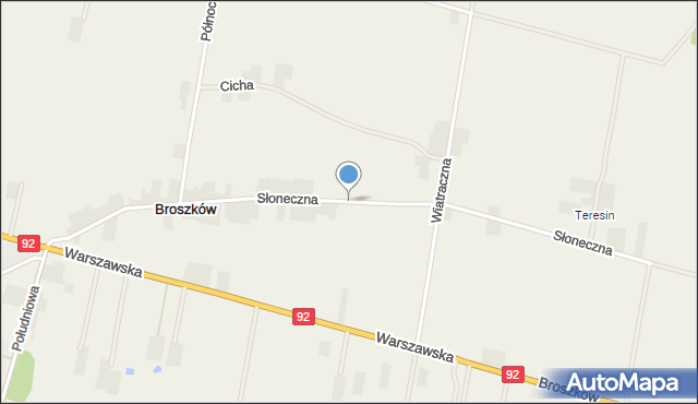 Broszków, Słoneczna, mapa Broszków