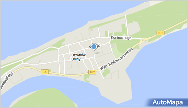 Dziwnów, Słoneczna, mapa Dziwnów