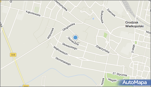 Grodzisk Wielkopolski, Słoneczna, mapa Grodzisk Wielkopolski