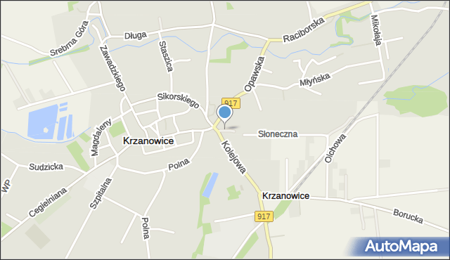 Krzanowice powiat raciborski, Słoneczna, mapa Krzanowice powiat raciborski