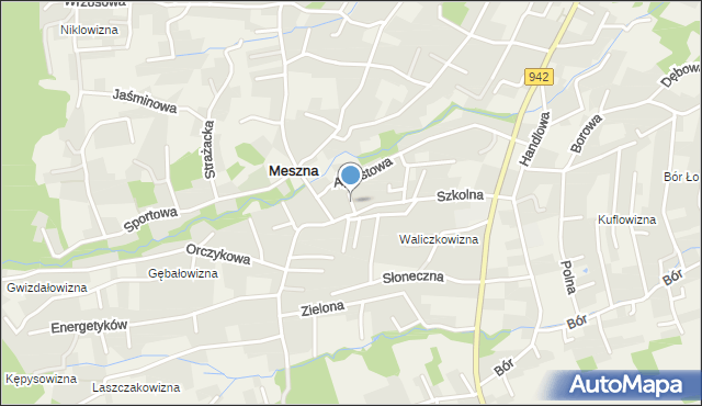 Meszna gmina Wilkowice, Słowicza, mapa Meszna gmina Wilkowice