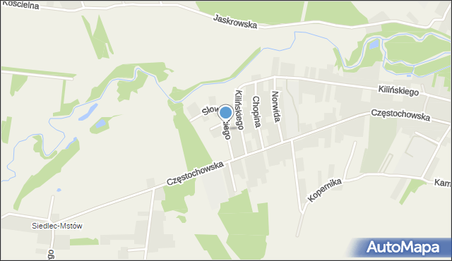 Mstów powiat częstochowski, Słowackiego Juliusza, mapa Mstów powiat częstochowski