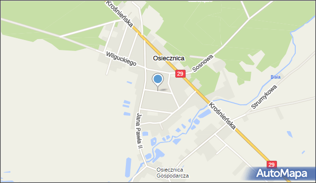 Osiecznica gmina Krosno Odrzańskie, Słowackiego Juliusza, mapa Osiecznica gmina Krosno Odrzańskie