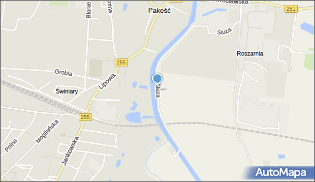 Pakość powiat inowrocławski, Śluza, mapa Pakość powiat inowrocławski