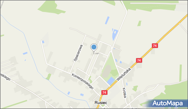 Rusiec powiat bełchatowski, Słoneczna, mapa Rusiec powiat bełchatowski