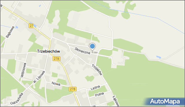 Trzebiechów powiat zielonogórski, Słoneczna, mapa Trzebiechów powiat zielonogórski