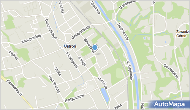 Ustroń powiat cieszyński, Słoneczna, mapa Ustroń powiat cieszyński