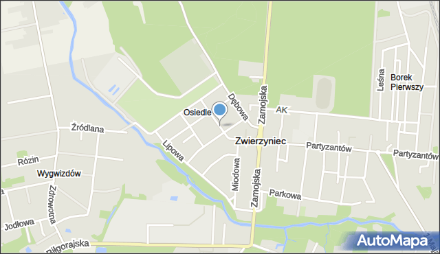 Zwierzyniec powiat zamojski, Słowackiego Juliusza, mapa Zwierzyniec powiat zamojski