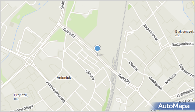 Białystok, Sopoćki Michała, bł. ks., mapa Białegostoku