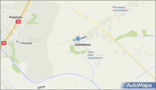 Sokołowice gmina Koszyce, Sokołowice, mapa Sokołowice gmina Koszyce