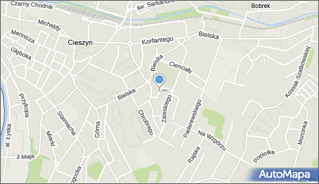 Cieszyn, Spadowa, mapa Cieszyna