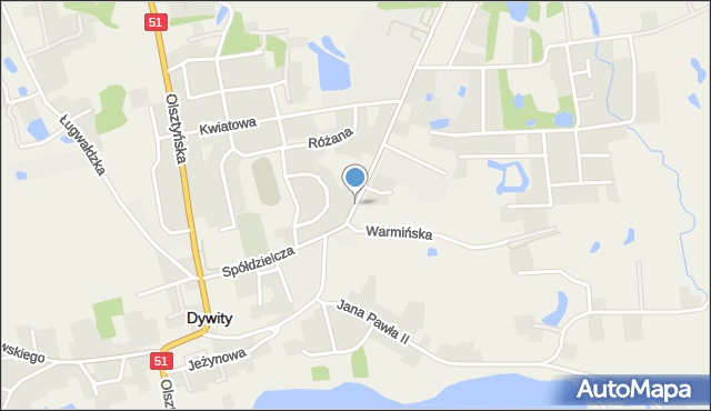 Dywity, Spółdzielcza, mapa Dywity