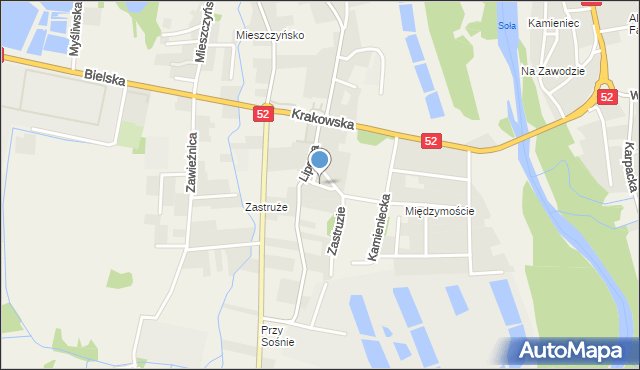 Kobiernice, Spokojna, mapa Kobiernice