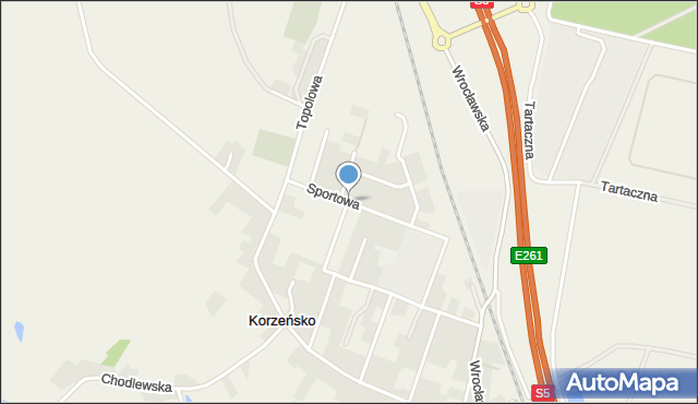 Korzeńsko, Sportowa, mapa Korzeńsko