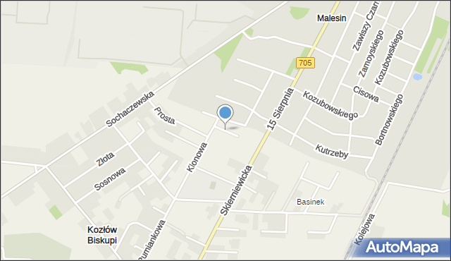 Kozłów Biskupi, Spokojna, mapa Kozłów Biskupi