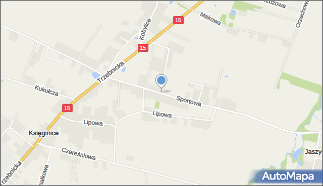 Księginice gmina Trzebnica, Sportowa, mapa Księginice gmina Trzebnica
