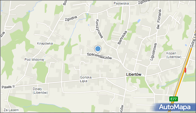 Libertów gmina Mogilany, Spacerowiczów, mapa Libertów gmina Mogilany