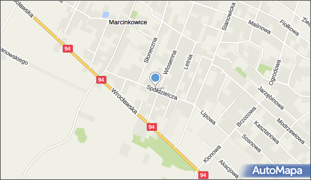 Marcinkowice gmina Oława, Spółdzielcza, mapa Marcinkowice gmina Oława