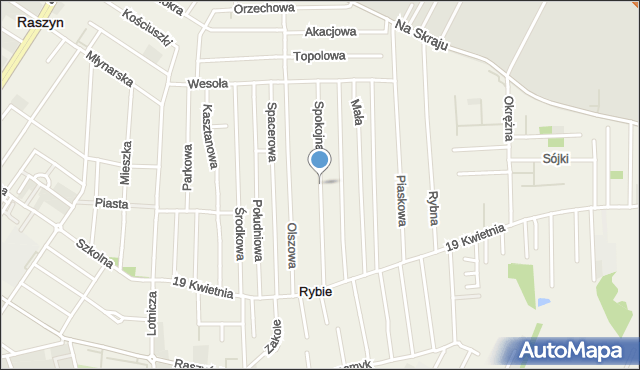Rybie gmina Raszyn, Spokojna, mapa Rybie gmina Raszyn