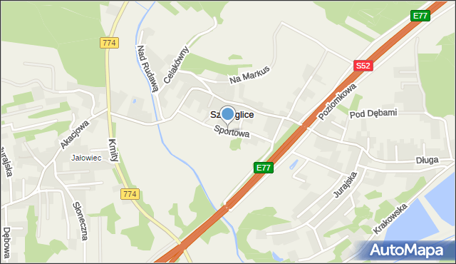 Szczyglice gmina Zabierzów, Sportowa, mapa Szczyglice gmina Zabierzów