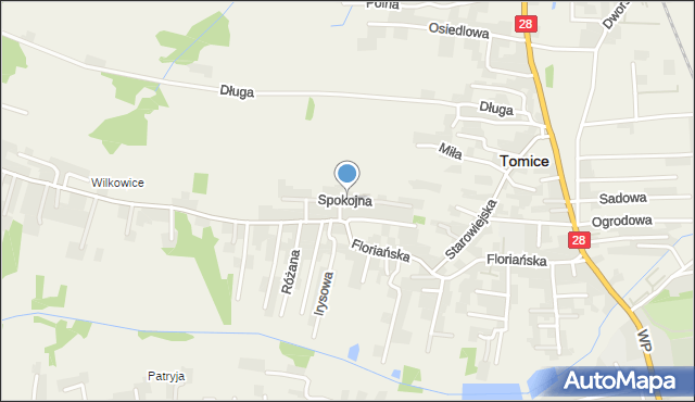 Tomice powiat wadowicki, Spokojna, mapa Tomice powiat wadowicki