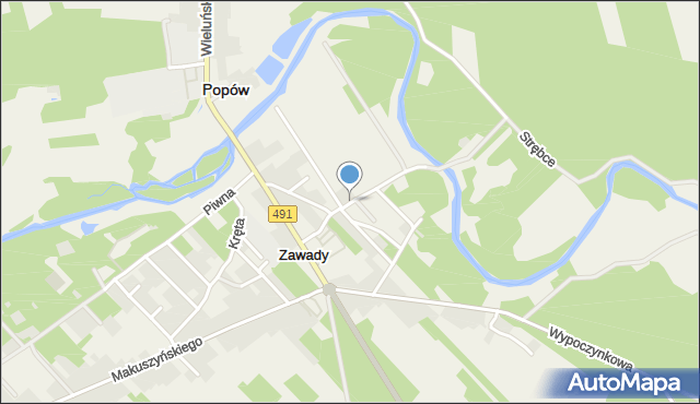 Zawady gmina Popów, Spokojna, mapa Zawady gmina Popów