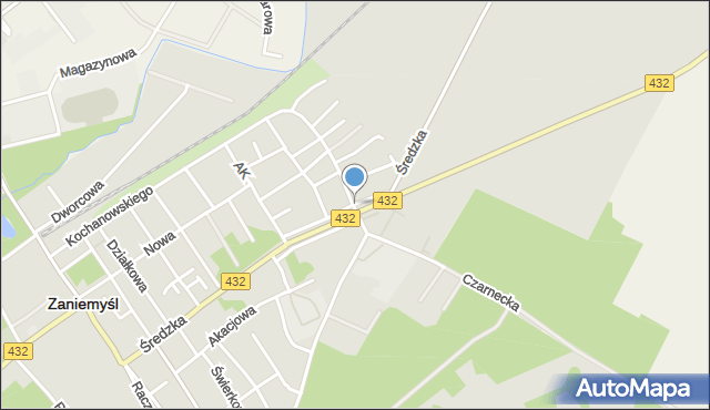 Zaniemyśl, Średzka, mapa Zaniemyśl