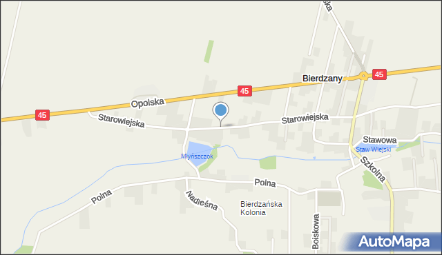 Bierdzany gmina Turawa, Starowiejska, mapa Bierdzany gmina Turawa