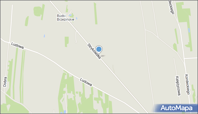 Brzeziny, Strykowska, mapa Brzeziny