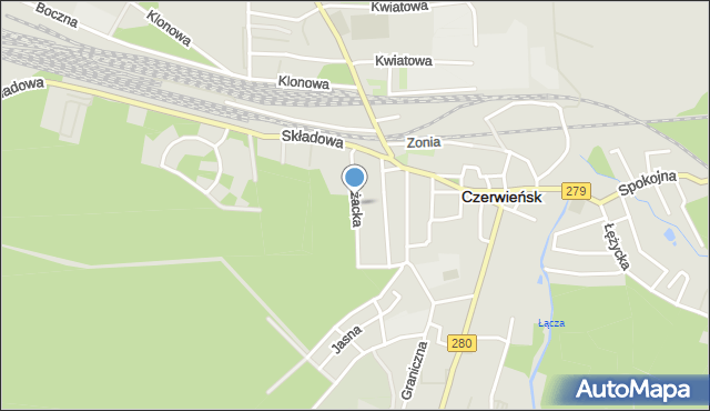 Czerwieńsk, Strażacka, mapa Czerwieńsk