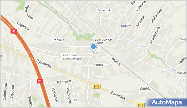 Łodygowice powiat żywiecki, Stefana Batorego, mapa Łodygowice powiat żywiecki