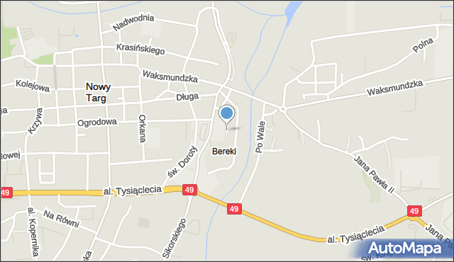 Nowy Targ, Studzienna, mapa Nowego Targu