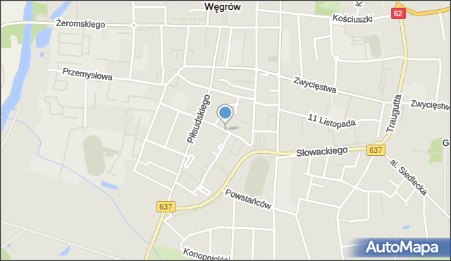 Węgrów, Stadionowa, mapa Węgrów