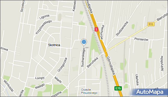 Pszczyna, Sucharskiego Henryka, mjr., mapa Pszczyny