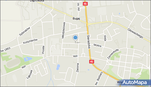 Wieluń, Sucharskiego Henryka, mjr., mapa Wieluń