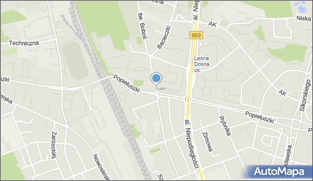 Białystok, św. Boboli Andrzeja, mapa Białegostoku