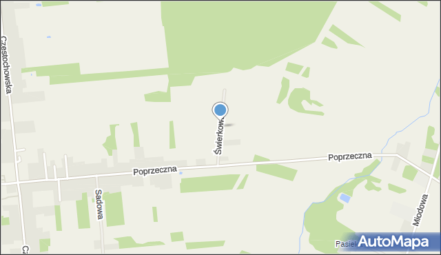 Czarny Las gmina Mykanów, Świerkowa, mapa Czarny Las gmina Mykanów