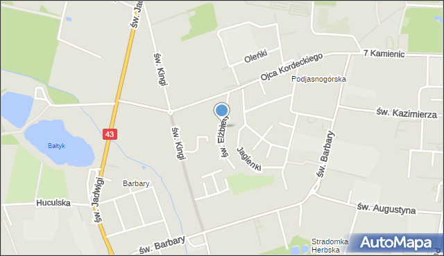Częstochowa, św. Elżbiety, mapa Częstochowy