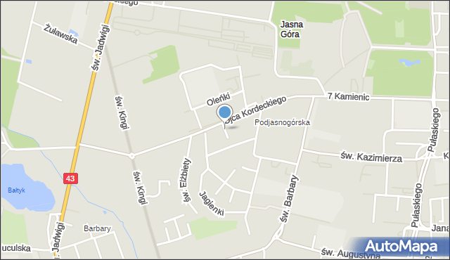 Częstochowa, św. Jana Kantego, mapa Częstochowy