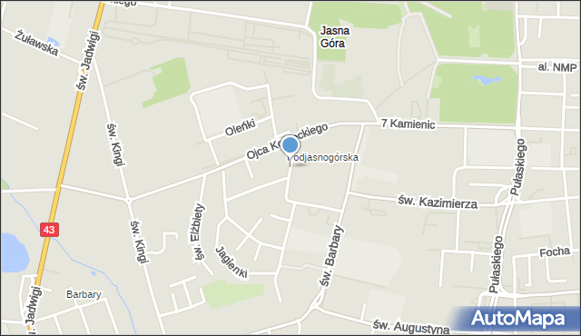 Częstochowa, św. Teresy, mapa Częstochowy