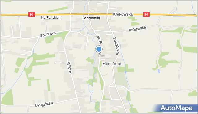 Jadowniki gmina Brzesko, św. Prokopa, mapa Jadowniki gmina Brzesko