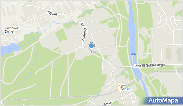 Kęty, św. Maksymiliana Marii Kolbego, mapa Kęty